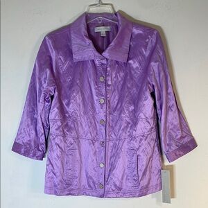 NWT. LAURA ASHLEY Palm Beach Satin Jacket in African Violet. Medium.